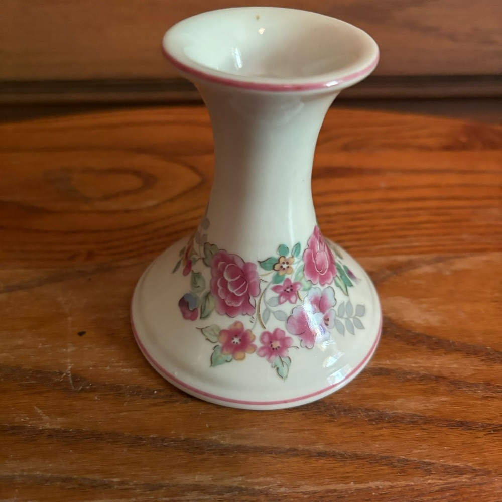 Elizabeth Arden Japan White Pink Floral Candlestick Holder  #1772